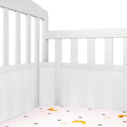 Picture of Breathable Crib Mesh Liner, 3mm Breathable Mesh, Safe and Compliant Crib Single Layer Breathable Mesh Liner, Protects Baby Legs and Arms, Fits 4 or 3 Sides Full-Size Crib, Better Fixed Support, White