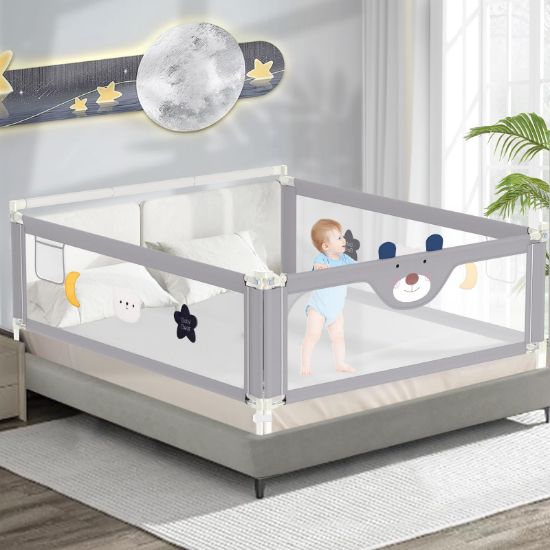 Picture of JWPEHOE 3-Piece Bed Rail for Toddlers with Headboard Rod, Adjustable Baby Bed Rail Guard, Twin/Full/Queen/King Size Bed (3, 78.7 * 78.7 * 59 Inch- Queen Size)