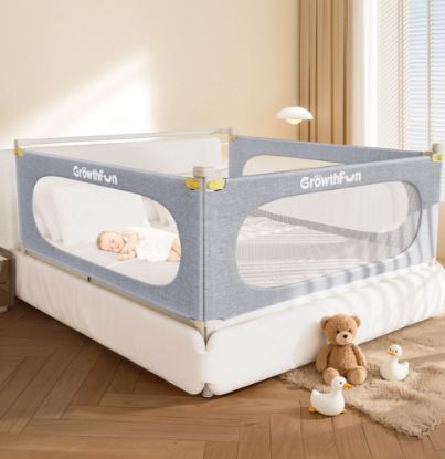 Picture of GrowthFun 3-Piece Queen Size Bed Rail for Toddlers, Baby Bed Rail Guard with Height Adjustable Toddlers Bed Rail, Kids Safety Bed Rail for Queen Size Bed (78.7"x78.7"x58.6" - Grey)