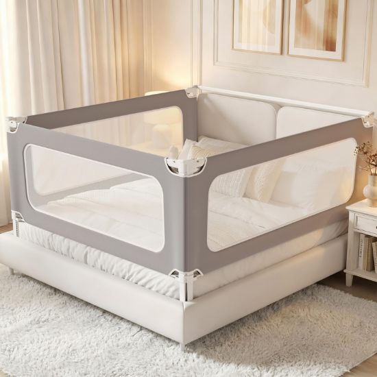 Picture of MagicFox 3 Piece King Size Bed Rail for Toddlers, Upgraded Height Adjustable Baby Bed Rail Guard, Thickened Child Safety Bed Rails for King Size Beds (78.7"x78.7"x74.8" Gray)