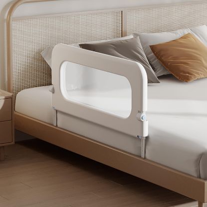 Picture of Baby Bed Guard Rail for Toddler - 32in Adjustable Heights, Swing Down Bedrail, Extra Tall Child Safety Side Railing Guards for Kids - Toddler Bed Rail for Queen, King, Twin, and Bunk Size Beds - Full