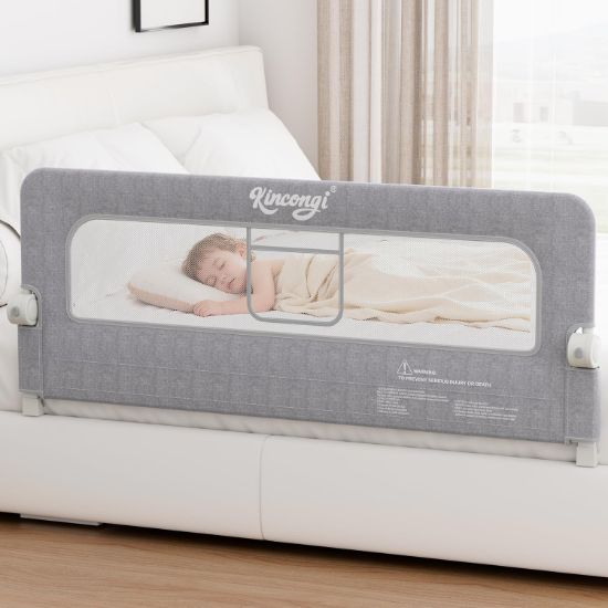 Picture of Kincongi Bed Rail for Toddlers, 59 Inch Swing Down Toddler Bed Rails with Wider U-Shape Base, Breathable Baby Bed Rail Guard for King, Queen, Full, Twin Bed Rail for Baby