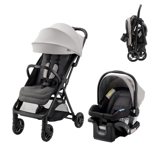 Picture of Graco Ready2Jet Travel System - Overhead Friendly Compact Travel Stroller with Automatic Fold and SnugRide Infant Car Seat