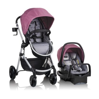 Picture of Evenflo Pivot Modular Travel System, Lightweight Stroller, Sleek & Versatile, Easy Infant Car Seat Transfer, Oversized Storage Basket, Travel Stroller, 3-Panel Canopy, Dusty Rose