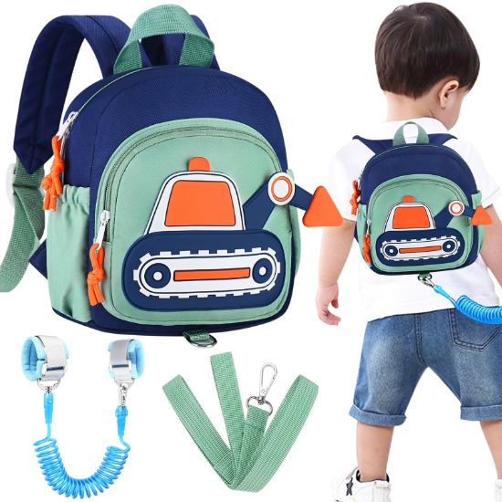 Picture of Accmor Toddler Leash Backpack, Cute Excavator Child Bag Harness with Anti Lost Wrist Link, Kid Walking Back Pack Mini Rucksack with Restraints Hand Strap Tether for Baby Boys Outdoor Traveling