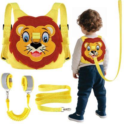 Picture of Toddlers Leash + Anti Lost Wrist Link Child Kids Safety Harness Kids Walking Wristband Assistant Strap Belt for Boys Pink Christmas Gift (Yellow)