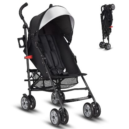 Picture of HONEY JOY Baby Lightweight Stroller, Compact Travel Stroller for Airplane, Adjustable Backrest & Canopy, 5-Point Harness, Cup Holder, Storage Basket, Foldable Umbrella Stroller for Toddlers (Black)