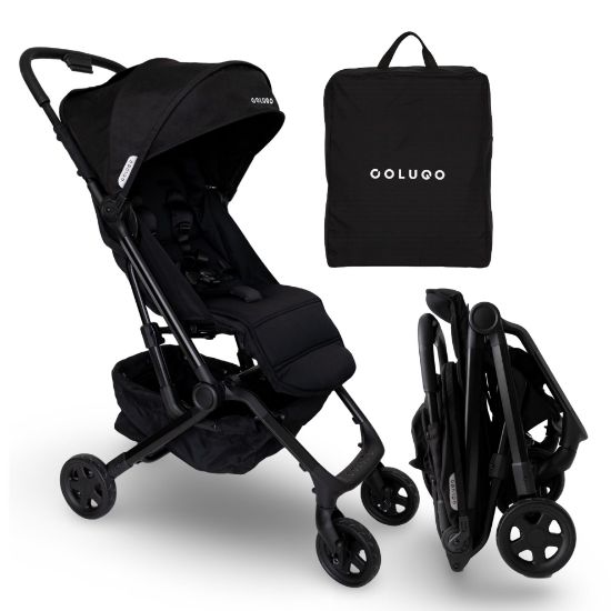 Picture of Colugo Compact Stroller+ Lightweight Travel Stroller 16lb, One-Hand Auto-Fold, Multi-Position Recline, for Infants and Toddlers Ages 6 Months to 4 Years, Rain Cover, Backpack and Cup Holder, Black
