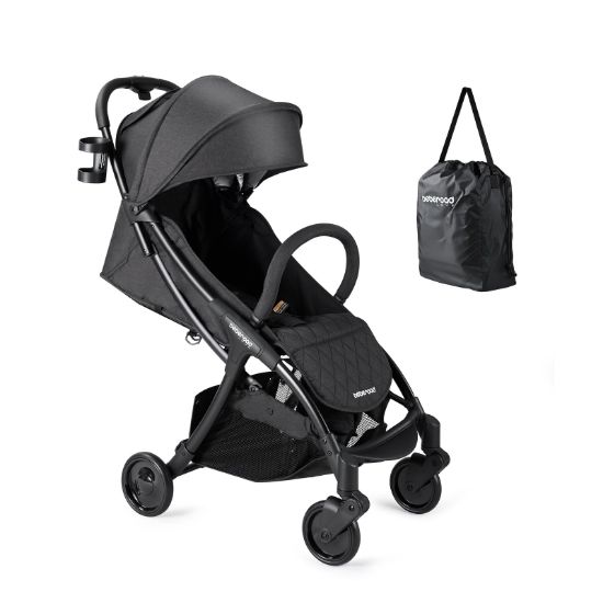 Picture of Beberoad Lightweight Baby Stroller for Airplane R2 Small Travel Stroller Compact Strollers Foldable, Infant Toddler Stroller with Adjustable Backrest, Cup Holder and Waterproof Canopy, Black
