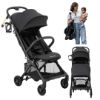Picture of BabbleRoo Hoplite Compact Stroller - Lightweight Travel Stroller for Airplane (12.3 lbs), from Birth to 55 lbs, Easy Fold, PU Wheels, Alloy Frame, Near-Flat Recline, Cup Holder, Baby Stroller