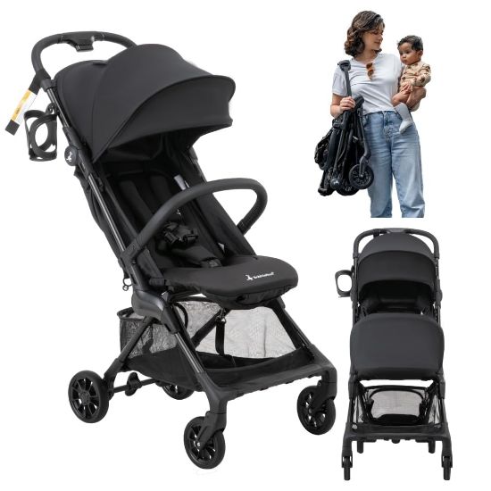 Picture of BabbleRoo Hoplite Compact Stroller - Lightweight Travel Stroller for Airplane (12.3 lbs), from Birth to 55 lbs, Easy Fold, PU Wheels, Alloy Frame, Near-Flat Recline, Cup Holder, Baby Stroller