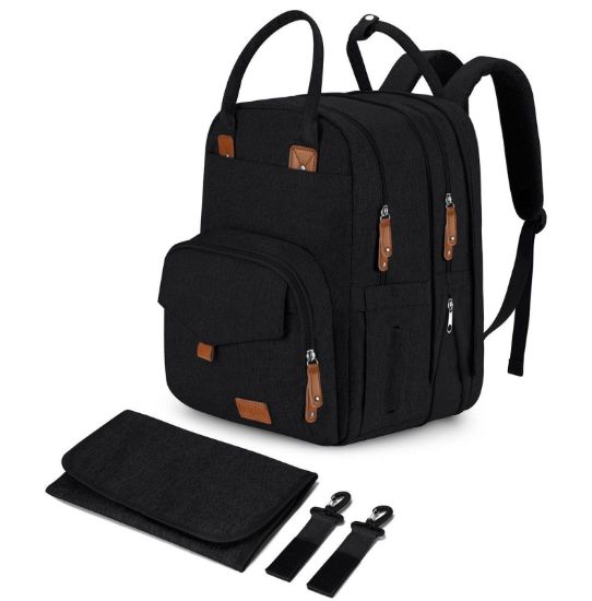 Picture of Qualyphant Extra Large Diaper Bag Backpack for Two Kids Twins - Expandable Baby Bag (26-36L), Dual Big Compartments - Includes Changing Pad & Stroller Straps, Unisex Black