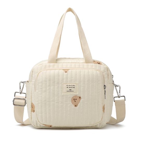 Picture of Small Diaper Bag Tote, Crossbody Diaper Bag Mini Purse with 7 Pockets, Travel Baby Bag for Boys & Girls, 2 Bottle Pocket, Off White