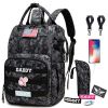 Picture of QWREOIA Camo Diaper Bag Backpack for Dad and Mom with USB Charging Port Stroller Straps and Insulated Pocket,army military Travel Nappy Backpack (DADDY and MOMMY patches)