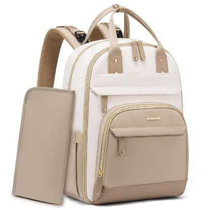 Picture of LOVEVOOK Diaper Bag Backpack, Baby Bag with Changing Pad, Large Diaper Backpack Boy Girl, Waterproof Baby Registry Bag for Mom Dad with Stroller Buckles, Beige-khaki