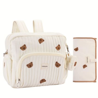 Picture of GOBABYMART Diaper Bag Backpack, Medium Maternity baby bag & Changing Pad, Insulated Pockets, Stroller Straps & Pacifier Case (Medium - Beige Bears)