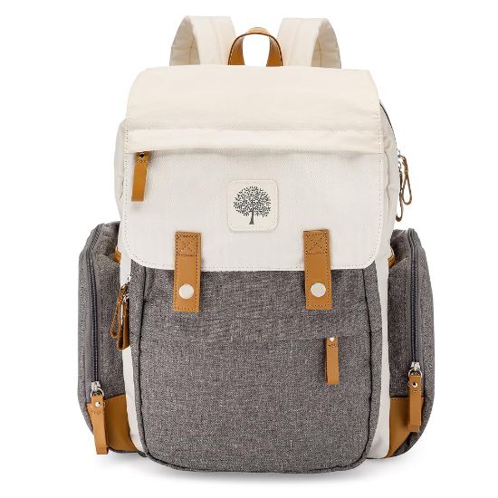 Picture of Parker Baby Diaper Backpack - Large Diaper Bag with Insulated Pockets, Stroller Straps and Changing Pad -"Birch Bag" - Cream
