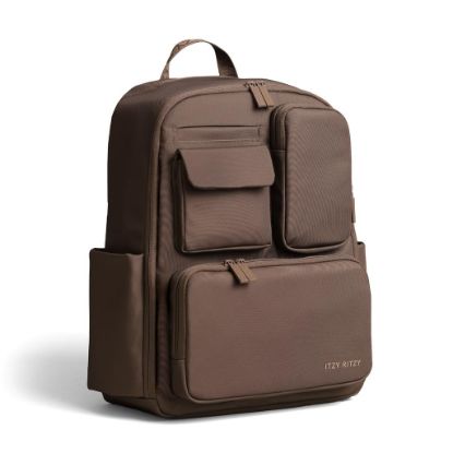 Picture of Itzy Ritzy Utility Diaper Bag Backpack - Features 17 Pockets (Including 2 Insulated Bottle Holders) & Trolley Sleeve and Includes Stroller Straps & Changing Pad - Part of the Belong Collection (Mocha)
