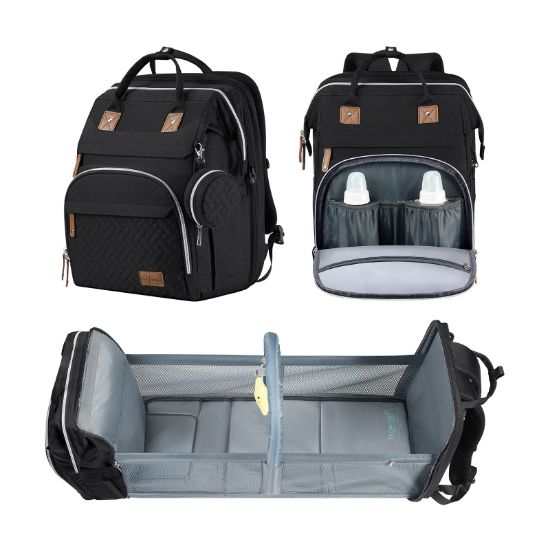 Picture of DERJUNSTAR Baby Diaper Bag Backpack, Diaper Changing Station, Baby Bags for Boys Girls,Waterproof Changing Pad,USB Charging Port,Pacifier Case, Sunshade and Toy Bar,