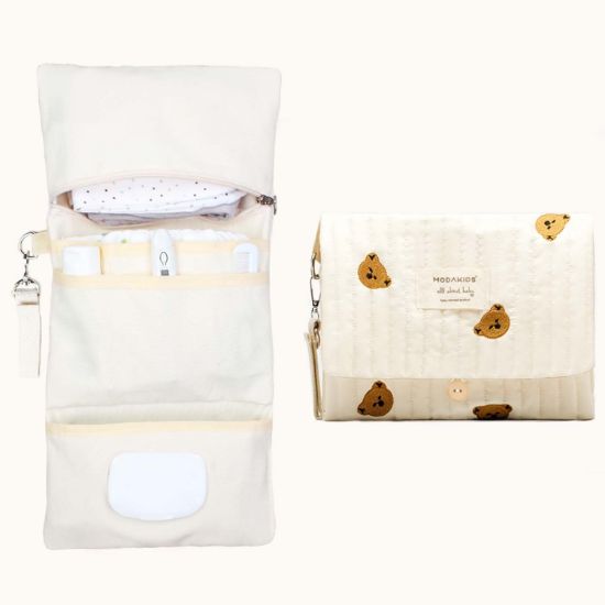 Picture of MODAKIDS Baby Bag Organizer, Waterproof Mini Diaper Bag, Foldable Mom Travel Set, Diaper Organizer, with Gift for Baby Shower (Bear)
