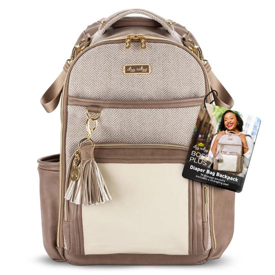 Picture of Itzy Ritzy Diaper Bag Backpack - Large Capacity Boss Plus Baby Backpack Diaper Bag Featuring 19 Pockets, Changing Pad, Stroller Clips, and Comfortable Straps (Vanilla Latte)