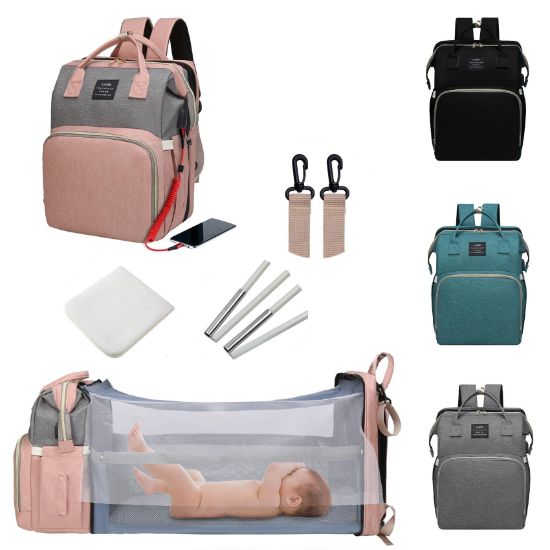 Picture of Diaper Bag with Changing Station,Diaper Bag Backpack7 in 1 Travel Baby Diaper Bag,Mommy Bag With USB Charging Port (Pink-Grey)