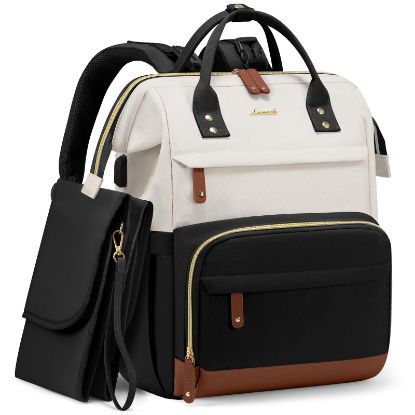 Picture of LOVEVOOK Diaper Bag Backpack, Baby Bag with Changing Station, Large Diaper Backpack for Mom Dads, Waterproof Mommy Bag for Boy and Girl, Travel Essential Baby Shower, Black-Beige