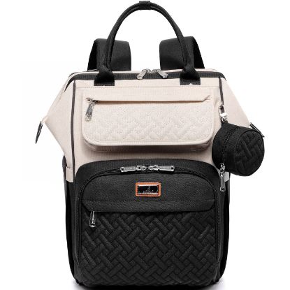 Picture of BabbleRoo Diaper Bag Backpack, Multifunction Nappy Changing Bag with Changing Pad, Stroller Straps & Pacifier Case, Unisex Stylish Travel Back Pack for Moms & Dads - Apricot & Black