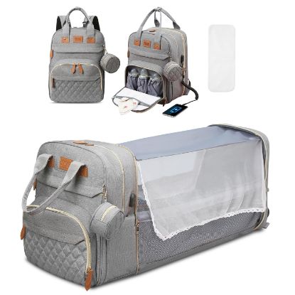 Picture of JSTPRO Diaper Bag Backpack, Large Diaper Bag with Changing Station, Baby Bag, New Mom Gifts, Lightweight Waterproof Unisex Diaper Bag with Insulated Pockets and USB Charging Port, Grey