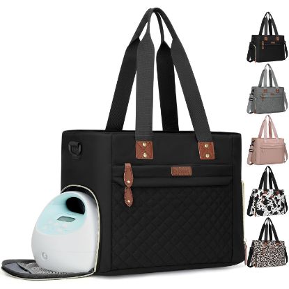 Picture of Pritent Diaper Bag Tote for Working Mom, Large Travel Diaper Tote for Mom and Dad with 14 Inch Laptop Sleeve, Mommy Maternity Travel Baby Bag for Boys and Girls, Black