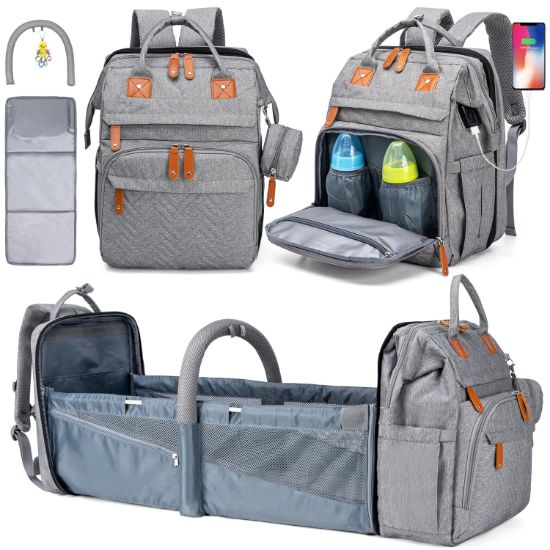 Picture of KABAQOO Diaper Bag Backpack with Detachable Changing Station, Large Capacity Baby Diaper Bags for Boys & Girls, Baby Registry Search Stuff & Shower Gifts, Newborn Essentials Must Haves, Grey