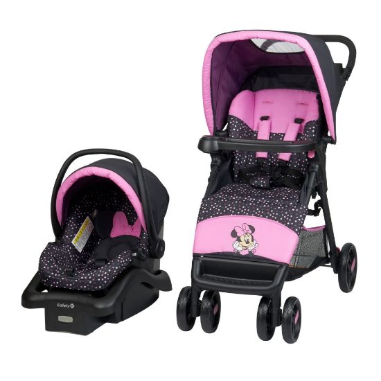 Picture of Disney Baby Minnie Mouse Simple Fold LX Travel System, Lift to fold compactly in Less Than a Second for Easy Storage; self-Standing When Folded, Minnie Dot Party