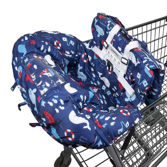 Picture of Shopping Cart Cover for Baby- 2-in-1 - Foldable Portable Seat with Bag for Infant to Toddler - Compatible with Grocery Cart Seat and High Chair (Blue Whale)