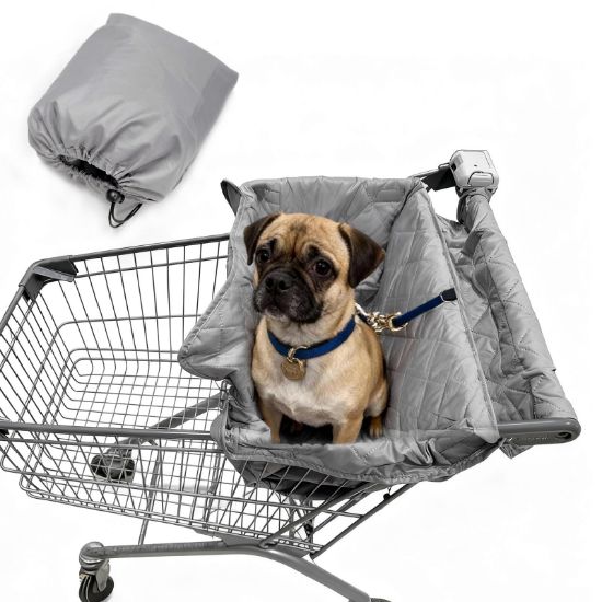 Picture of Wibeelee Portable Dogs Shopping Cart Cover Quilting Grocery Cart Cover with Carry Bag for Pets, Secured with Hook and Loop, Comfortable and Easy to Clean