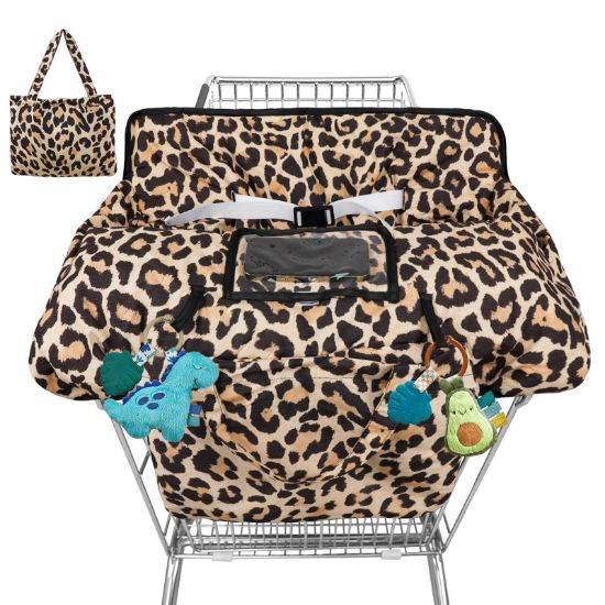 Picture of Shopping Cart Cover for Baby High Chair Cover Grocery Cart Cover for Baby Girl Boy Toddler Brown Leopard Print Portable Shopping Cart Cover with Safety Harness