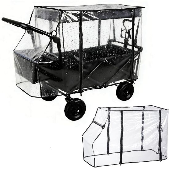Picture of Rain Cover for Wagon Waterproof Canopy for Collapsible Folding Carts Strollers Wagon Cart Cover with Zippered Side Wagon Accessories for Camping Picnic Shopping Garden Outdoor Activities (Black)