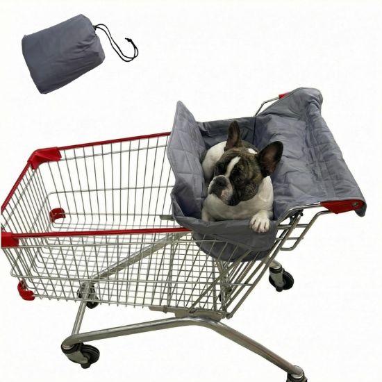 Picture of Aethycovi Portable Shopping Cart Cover for Dogs, Secured with Hook and Loop with Safety Ropes, Quilting Grocery Cart Cover, Comfortable and Easy to Clean with Carry Bag (Gray)