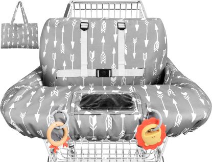 Picture of Yoofoss Shopping Cart Cover for Baby, 2-in-1 High Chair Cover with Safety Harness, Multifunctional Cart Covers for Babies, Universal Fit, Soft Padded Grocery Cart Cover for Baby Boy Girl - Grey