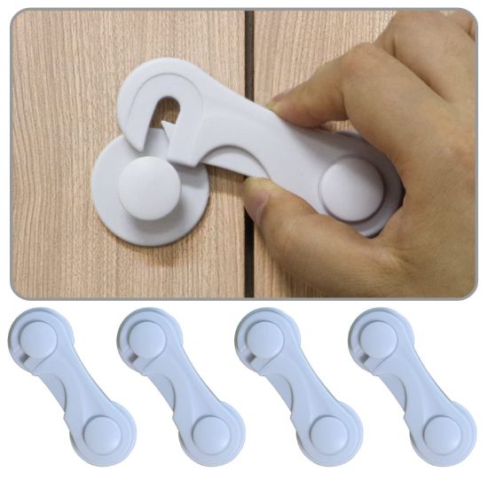 Picture of Cabinet Door Locks for Baby Proofing and Child Safety, 4 Pack Childproof Cabinet Locks with Adhesive for Drawer Cupboards Fridge Closet and Pantry, Child Proof Latch for Protecting Kids (White-4PCS)