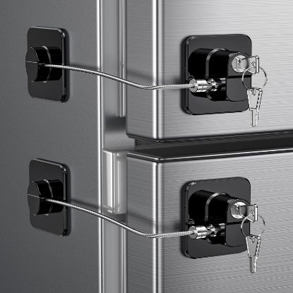 Picture of 2 Pack Refrigerator Door Locks, Child Proof Fridge Lock for Kitchen Freezer, Cabinets and Drawers, Air Oven Air Fryer, Closets, Windows, Doors-No Tools Need or Drill (Patent)