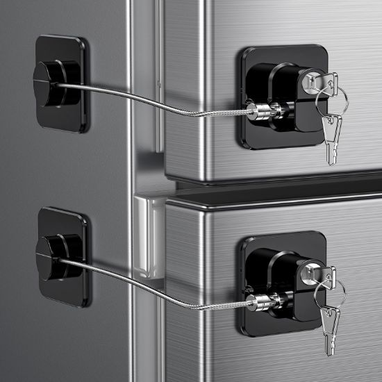 Picture of 2 Pack Refrigerator Door Locks, Child Proof Fridge Lock for Kitchen Freezer, Cabinets and Drawers, Air Oven Air Fryer, Closets, Windows, Doors-No Tools Need or Drill (Patent)