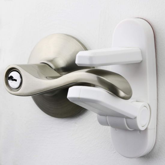 Picture of Door Lever Locks (4 Pack) - Prevents Toddlers from Opening Doors - Durable ABS with 3M Adhesive - Easy One-Hand Operation for Adults, No Tools Needed