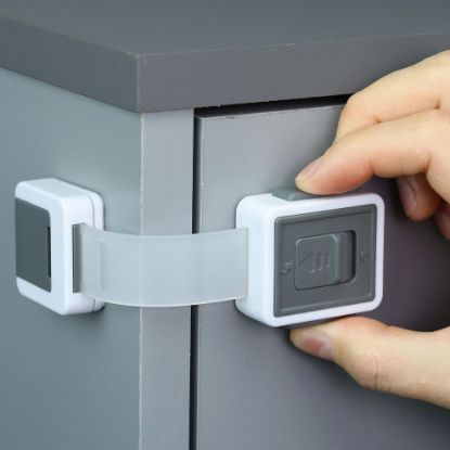Picture of Child Safety Locks (4-Pack) - Baby Proof Cabinets, Drawers, Toilets & Appliances- Adjustable Strap Length, Double Lock Option - Easy Latch for Adults to Open