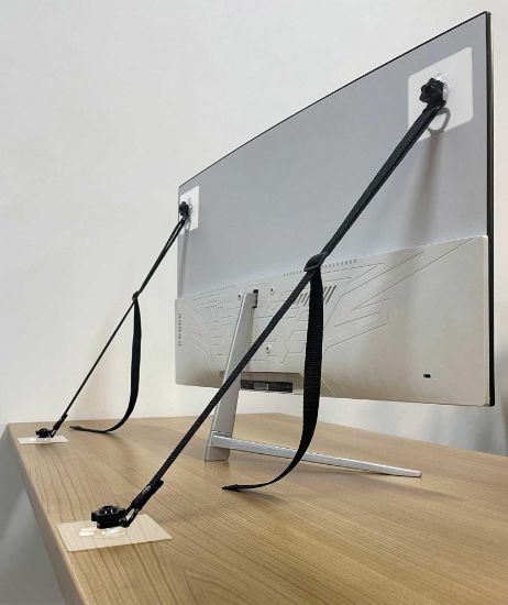 Picture of OeckuXIY 2 Pack Adjustable TV Safety Straps, No-Drill Adhesive Anti-Tip Furniture Anchors for Baby Proofing, Flat Screens Fix to Wall,Cabinet,Stand Or Desk, Earthquake Straps