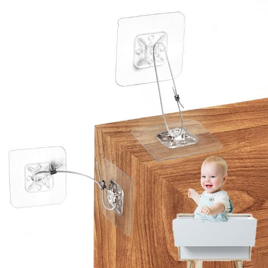 Picture of No Drill Metal Furniture Anchors (10 Packs) for Baby Proofing, 14" Adhesive Anti-Tip Furniture Wall Safety Straps for Child, Keep Toddlers & Pets Safe from Falling Furniture Like Dresser & Bookshelf