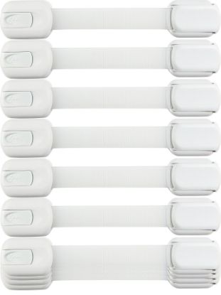 Picture of Child Safety Strap Locks (10 Pack) Baby Locks for Cabinets and Drawers, Toilet, Fridge & More. 3M Adhesive Pads. Easy Installation, No Drilling Required, White