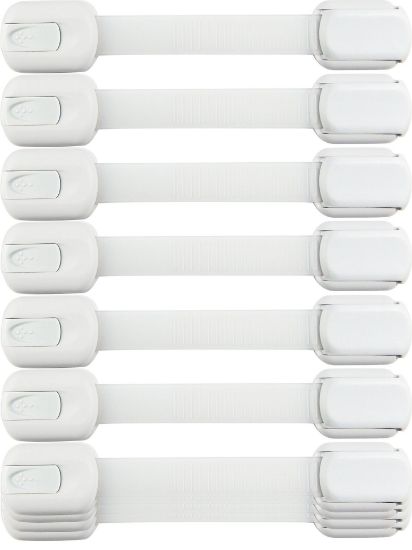 Picture of Child Safety Strap Locks (10 Pack) Baby Locks for Cabinets and Drawers, Toilet, Fridge & More. 3M Adhesive Pads. Easy Installation, No Drilling Required, White