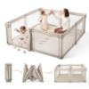 Picture of Sweeby Baby Playpen, 59x59 Inch Gate Foldable for Babies and Toddlers, Extra Large with Door Play Yard for Fence Indoor and Outdoor, Light Khaki