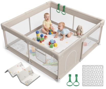 Picture of ZEEBABA Baby Playpen with Mat, Playpen for Babies and Toddlers, Small Baby Play Pens, Play Yard for Infants with Play Mat, 47x47inch Playard with Gate