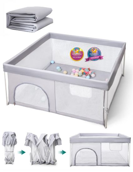 Picture of BABELIO Foldable Baby Playpen with Mat, 46" 46" Portable Playard for Babies and Toddlers, Parents' Picks Awards Winner, Indoor & Outdoor Kids Safety Play Pen Area, Travel Fence, Grey